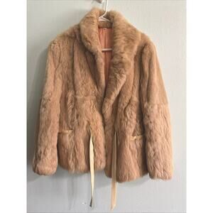 Gorgeous Vintage Rabbit Fur Coat Large Mid Length with satin inside and belt tie